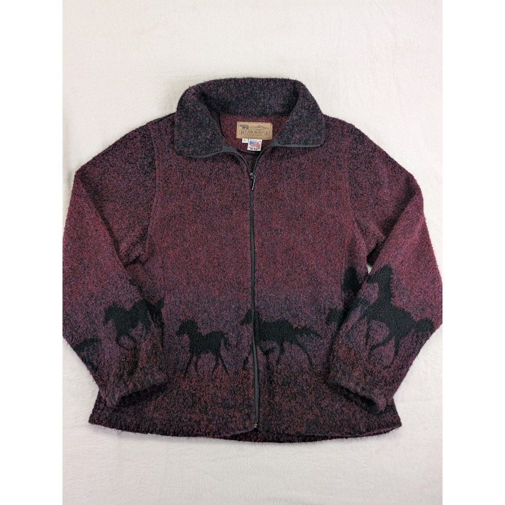 Vintage Bear Ridge Outfitters Horse Fleece Jacket Women Large Western Wool Soft